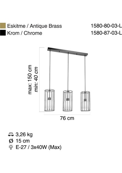 Bıasca 3 Lu Sıralı Kobalt Avize 3XE27