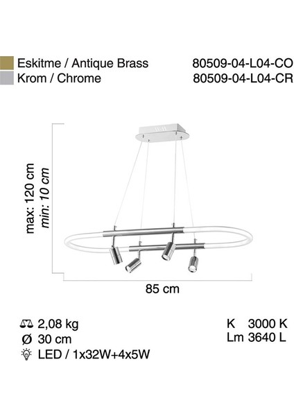 Proves Ledlı Krom M.ustu Sarkıt 24W+20W 3000K