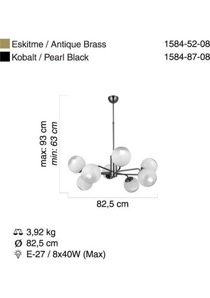 Pellaro 8 Lı Kobalt Avize 8XE27