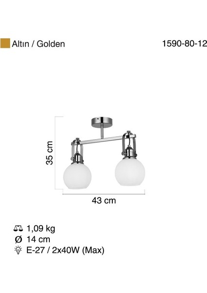 Meldola 2 Lı Altın Plafonyer 2XE27