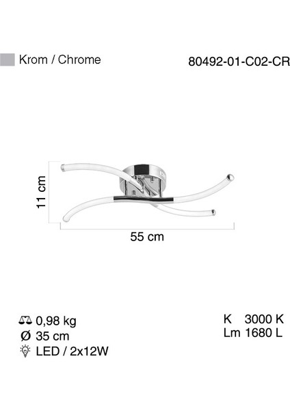 Canossa 60 Lık 2 Lı Ledlı Plafonyer 24W 3000K