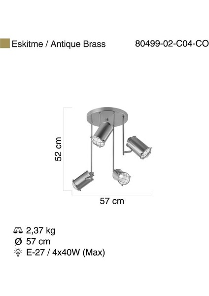Bormıda 4 Lu Antik Lak Plafonyer 4Xe27