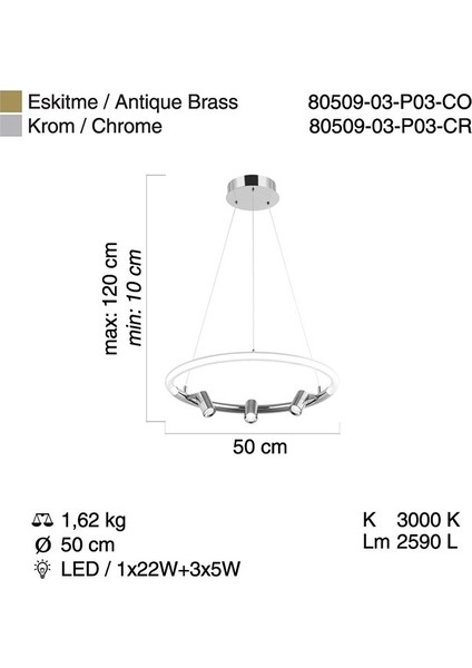 Proves Ledlı Krom Sarkıt 20W+15W 3000K