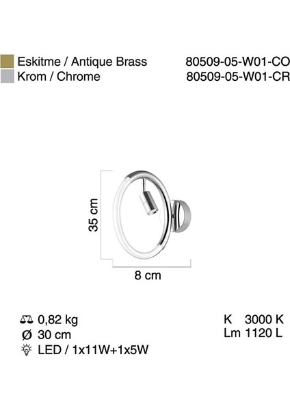 Proves Ledlı Antik Lak Aplık 12W+5W 3000K