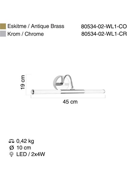 Bruno 45 Lık Ledlı Krom Aplık 8W 3000K