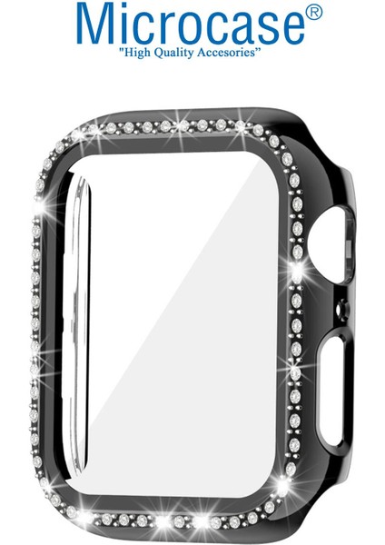 Apple Watch Uyumlu 7 41MM Ekran Korumalı Elmas Taş Kaplama Sert Rubber Kılıf - Siyah fiyatları