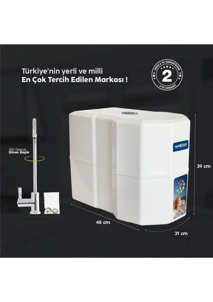 12 Litre 12 Aşama Pompalı 80 Gpd Membranlı Çelik Tanklı Aile Boyu Su Arıtma Cihazı