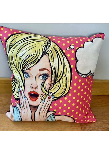 Pop Art Karikatür Desenli Dekoratif Kırlent Kılıfı
