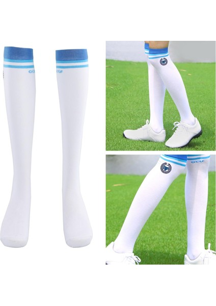 Kadın Golf Çorapları Aşırı Çekim Yüksek Çizgili Çoraplar Diz Golf Okulu Mavi (Yurt Dışından) fırsatları