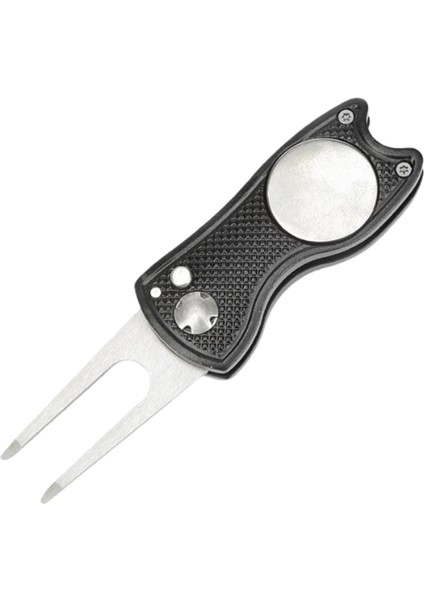 Katlanabilir Golf Divot Onarım Aracı Ile -Up Düğmesi ve Manyetik Top Marker Siyah (Yurt Dışından)