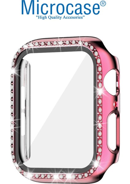 Apple Watch Uyumlu 7 45MM Ekran Korumalı Elmas Taş Kaplama Sert Rubber Kılıf - Pembe fiyatları