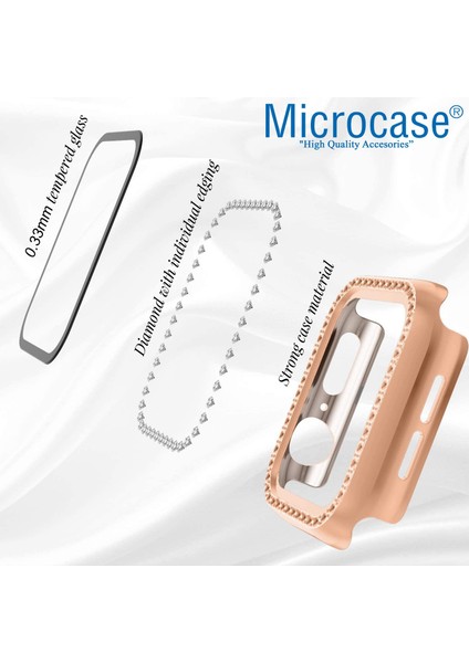 Apple Watch Uyumlu 7 45MM Ekran Korumalı Elmas Taş Kaplama Sert Rubber Kılıf - Pembe fırsatları