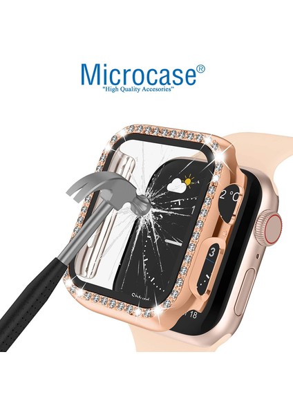 Apple Watch Uyumlu 7 45MM Ekran Korumalı Elmas Taş Kaplama Sert Rubber Kılıf - Pembe indirimleri