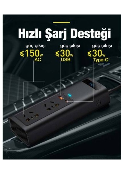 150W Power Inverter Ac 220V Araç Içi Çakmaklık Çevirici Araç Çakmaklık Priz Dönüştürücü