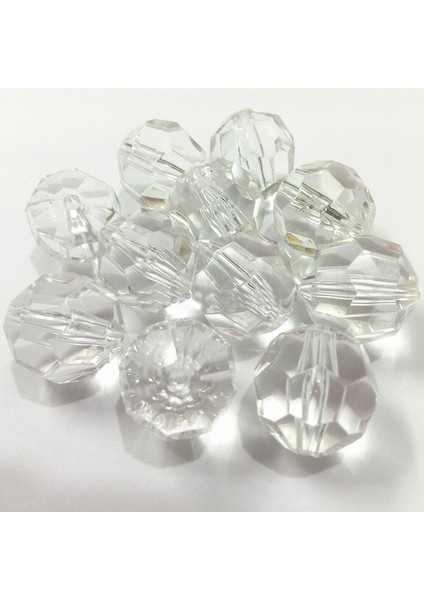 Kristal Boncuk Şeffaf Plastik 12MM Yuvarlak - 25 Adet