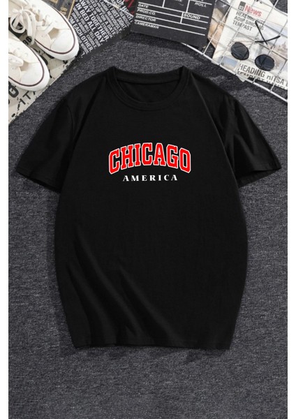 Unisex Chicago America Baskılı Tshirt fiyatları