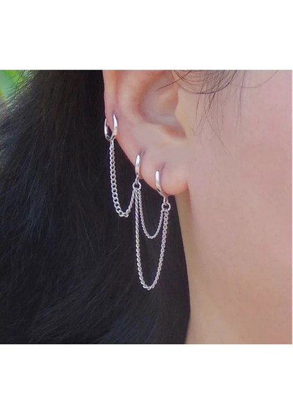 Kıkırdak Zincirli 3'lü Halka Küpe