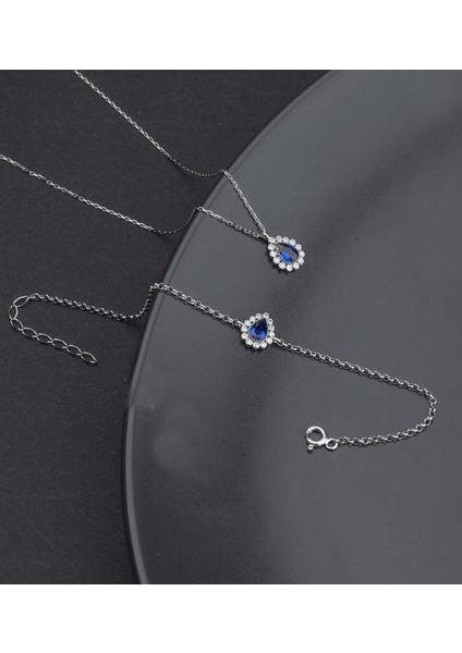 925 Ayar Gümüş Damla Safir Model Kolye ve Bileklik Takı Seti fiyatları