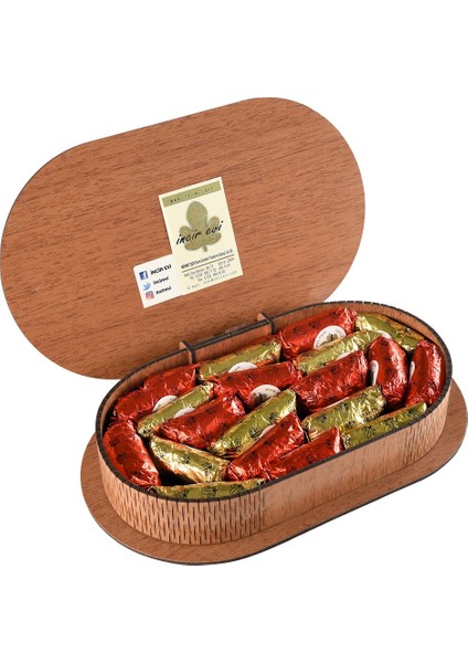 Karışık Çukulat Kuru Incir 450 gr Oval Ahşap Kutu