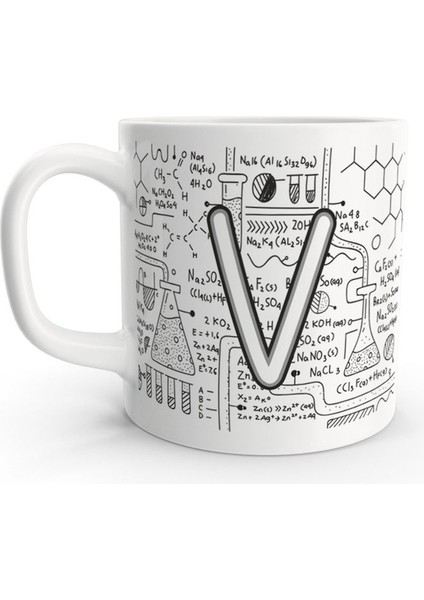 V Harfi Kimya Formül Fen Bilgisi Tasarım Harfli Kupa Bardak