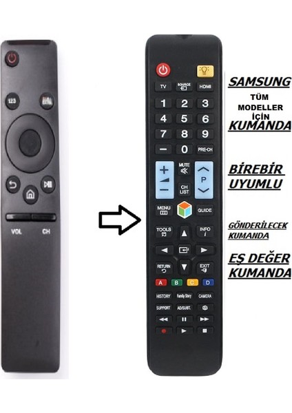 Samsung Tüm Modeller BN94-07557A Sihirli Magic Kumanda Yerine Çalıştıran Tuşlu Kumanda 1078