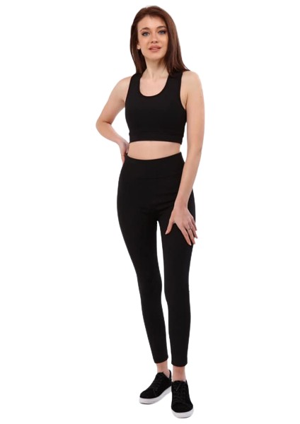 Siyah Crop Tayt Takım