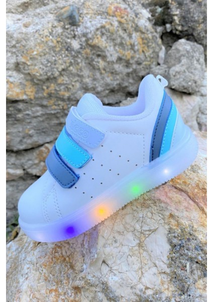 Sun Kız/erkek Çocuk Işıklı Beyaz Mavi Sneaker Bebe Patik Filet Günlük Spor Ayakkabı 220.P21Y.212