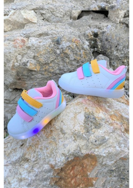 Sun Kız / Erkek Çocuk Işıklı Beyaz Pembe Sneaker Bebe Patik Filet Spor Ayakkabı 220.P21Y.212 modelleri