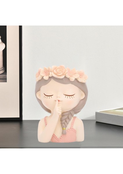 F Fityle Reçine Kız Şekli Bitki Saksı Ekici Kadınlar Kafa Heykeli Etli Pot 7X7X11CM (Yurt Dışından)