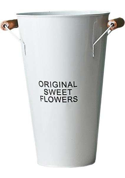 F Fityle Demir Zanaat Çiçek Kova Chic Flowpot Vazo Ofis Cafe Dükkanı Dekor Beyaz (Yurt Dışından)