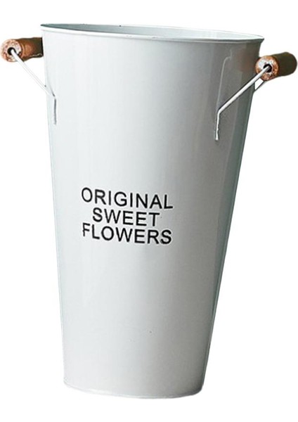 F Fityle Demir Zanaat Çiçek Kova Chic Flowpot Vazo Ofis Cafe Dükkanı Dekor Beyaz (Yurt Dışından)