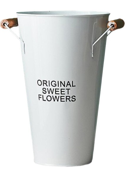 F Fityle Demir Zanaat Çiçek Kova Chic Flowpot Vazo Ofis Cafe Dükkanı Dekor Beyaz (Yurt Dışından)