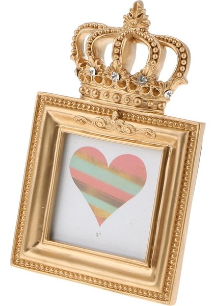 F Fityle Altın Taç Reçine Resim Fotoğraf Çerçevesi Barok Lüks Tarzı Ev Dekor Kare 3 Inç (Yurt Dışından)