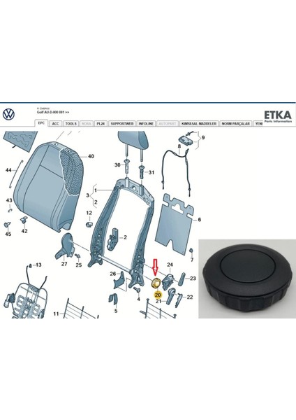 Golf (2013 ve Sonrası) Koltuk Ayar Kolu. Siyah, Orijinal Ürün fiyatları