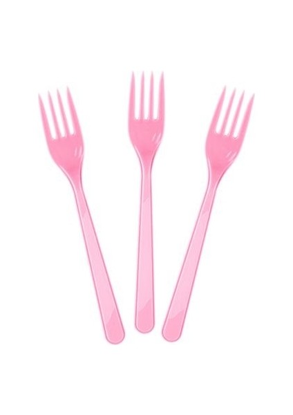 Pembe Renk Lüks Plastik Çatal 25 Adet