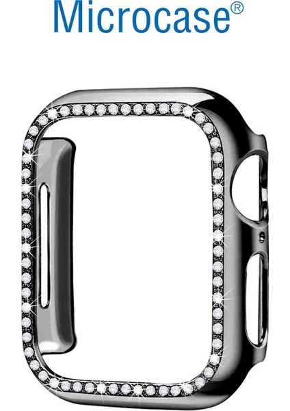 Apple Watch Uyumlu 7 45MM Elmas Taş Kaplama Önü Açık Sert Rubber Kılıf - Siyah fiyatları