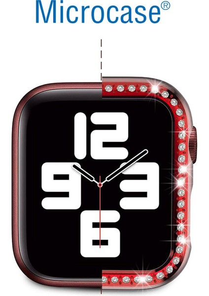 Apple Watch Uyumlu 7 45MM Elmas Taş Kaplama Önü Açık Sert Rubber Kılıf - Siyah modelleri