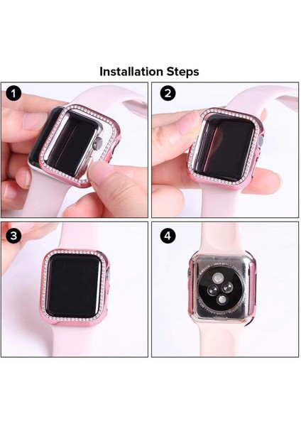 Apple Watch Uyumlu 7 45MM Elmas Taş Kaplama Önü Açık Sert Rubber Kılıf - Siyah indirimleri