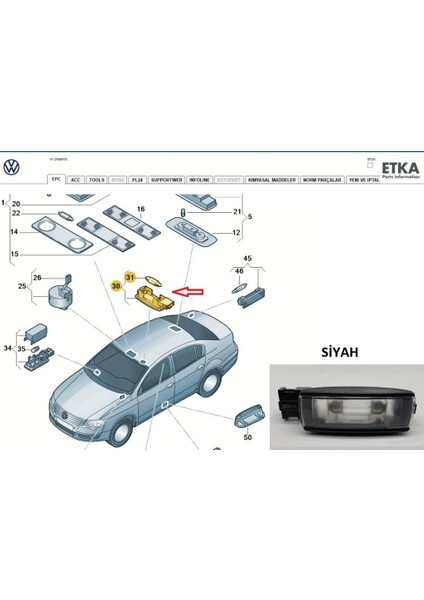 Passat B6 (2011 -- 2015) Makyaj Lambası (Siyah) 1K0947109