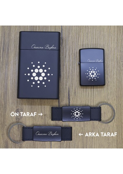 Kişiye Özel Cardano (Ada) Metal Sigara Kutusu, Zippo Çakmak ve Anahtarlık Seti