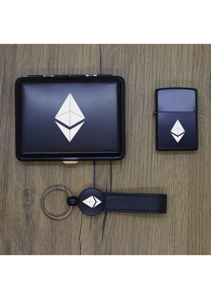 Kişiye Özel Ethereum (Eth) Metal Tabaka, Zippo Çakmak ve Anahtarlık Seti