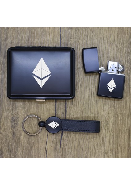 Kişiye Özel Ethereum (Eth) Metal Tabaka, Zippo Çakmak ve Anahtarlık Seti