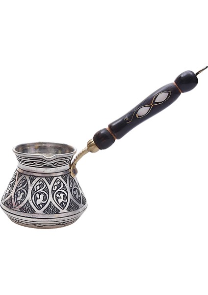 Bakır Sedef Saplı Sarmaşık Motif Cezve Gümüş Orta Boy