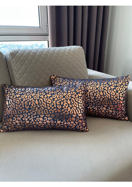 Çift Taraflı Bakır Varaklı Dekoratif 2'li Kırlent Kılıfı Seti