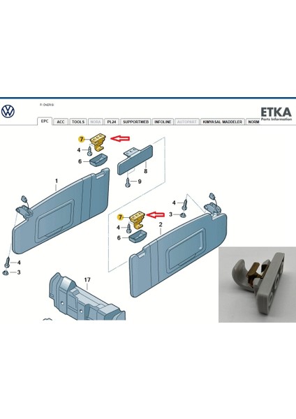 Seat Güneşlik Tavan Klipsi. Gri