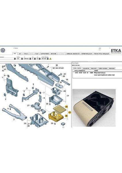 Passat B6 (2009 -- 2011) Orta Sürgülü Bardaklık (Bej) 3C0858329 H modelleri
