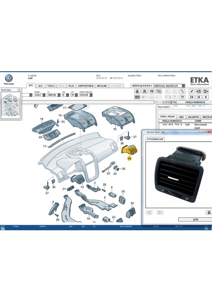 Golf 5 (2006 -- 2009) Sağ Ön Havalandırma Izgarası 1K0819704D / 1K0819704