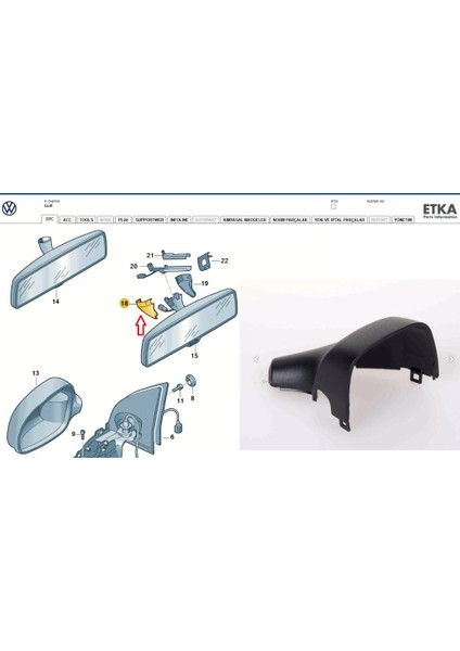 Parça Deponuz  Volkswagen Iç Dikiz Ayna Kapağı. Sol Taraf