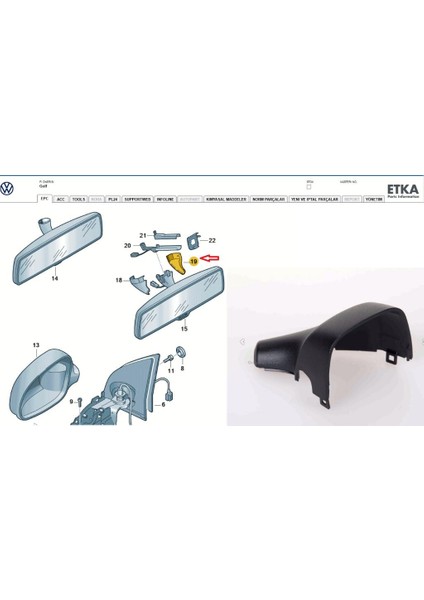 Parça Deponuz  Volkswagen Iç Dikiz Ayna Kapağı. Sağ Taraf