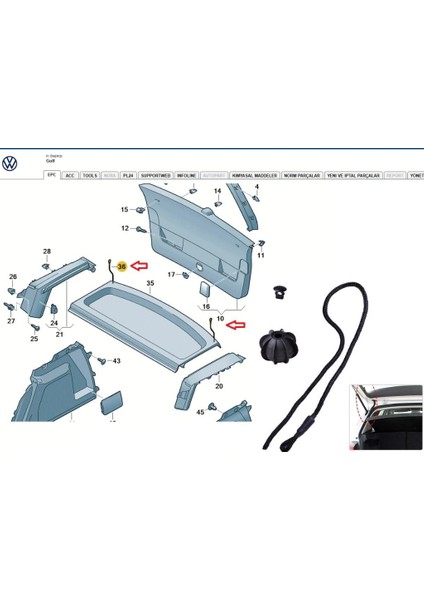 Golf 5 (2004 -- 2009) Bagaj Raf Askı Ipi. 1 Adet 1K6863447